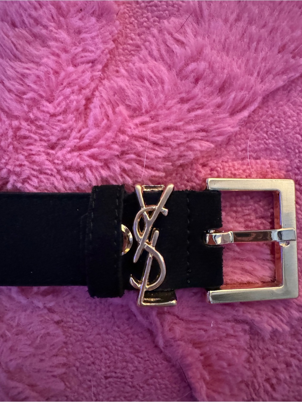 Saint Laurent velour Black Logo Belt with Gold Buckle